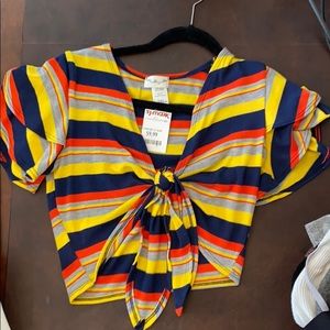 Colorful striped tie up crop top